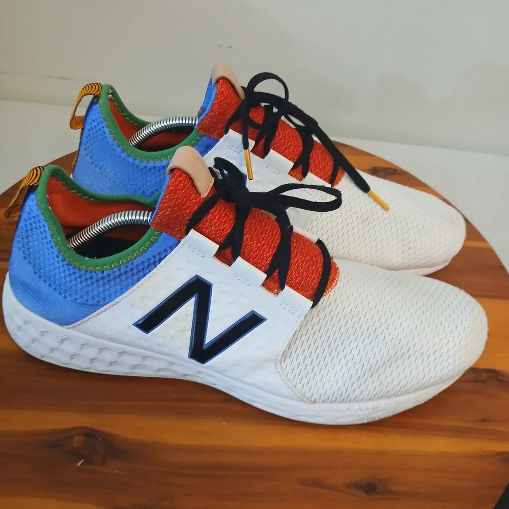 New Balance Fresh Foam Cruz Mens 13 White Blue Running Shoes Sneakers MCRZRWC